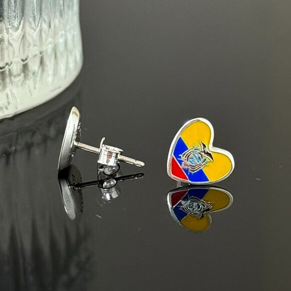 Ecuador Heart Earrings S925 Sterling Silver Handmade Ear Stud - Picture 2 of 5